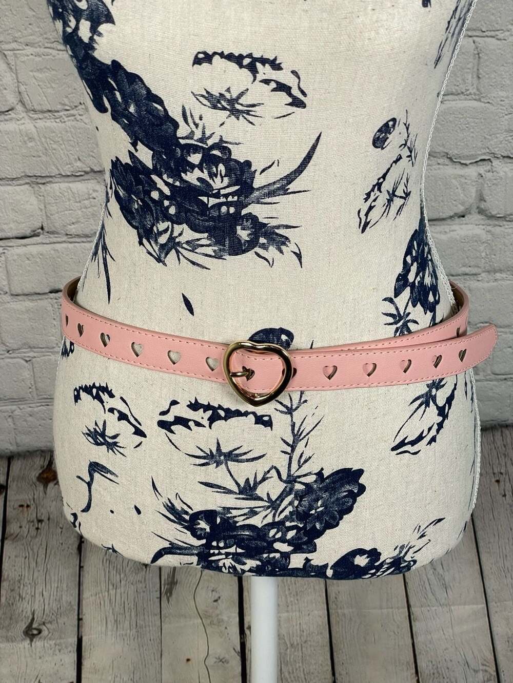 Pink Faux Leather Heart Cutout Belt with Gold Heart Buckle